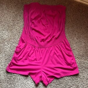 Hot Pink Strapless One-Piece Romper